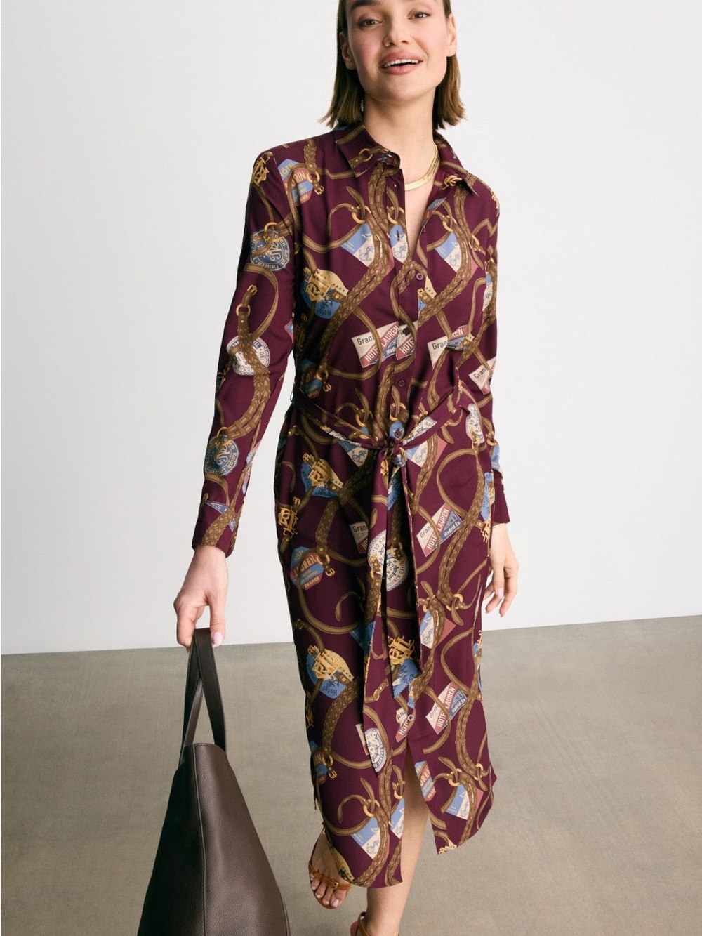 Ralph Lauren Women Burgundy Wine Travel Equestrian Plus Fayella Shirt Dress NWT - Picture 2 of 6